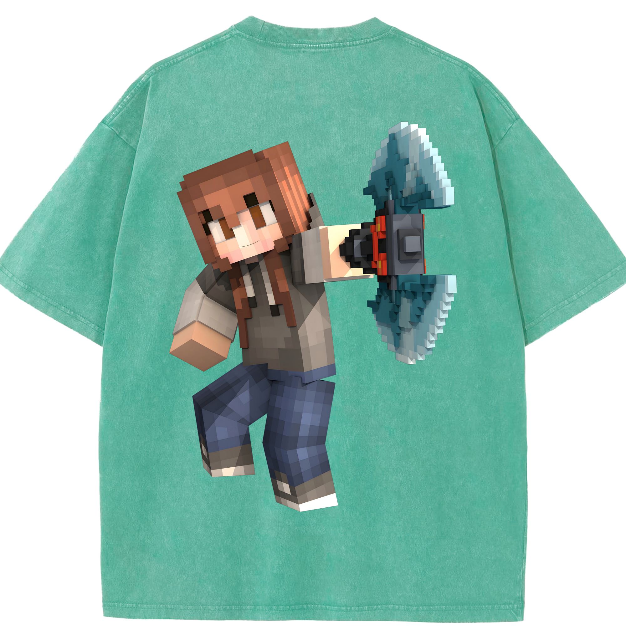 （画像用） マインクラフト ブロックの世界 Minecraft MC Block world 綿100% ヴィンテージ風 半袖Tシャツ（背面プリント）